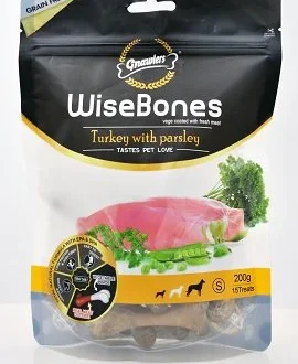 Gnawlers Wisebones Dog Treat - Turkey with Parsley - 200 g