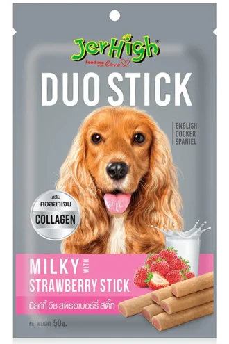 JerHigh Duo Stick Dog Treat - Milk with Strawberry Stick - 50g